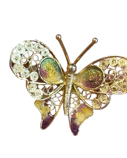 Vintage Gold Plated 800 silver enamel Butterfly Brooch