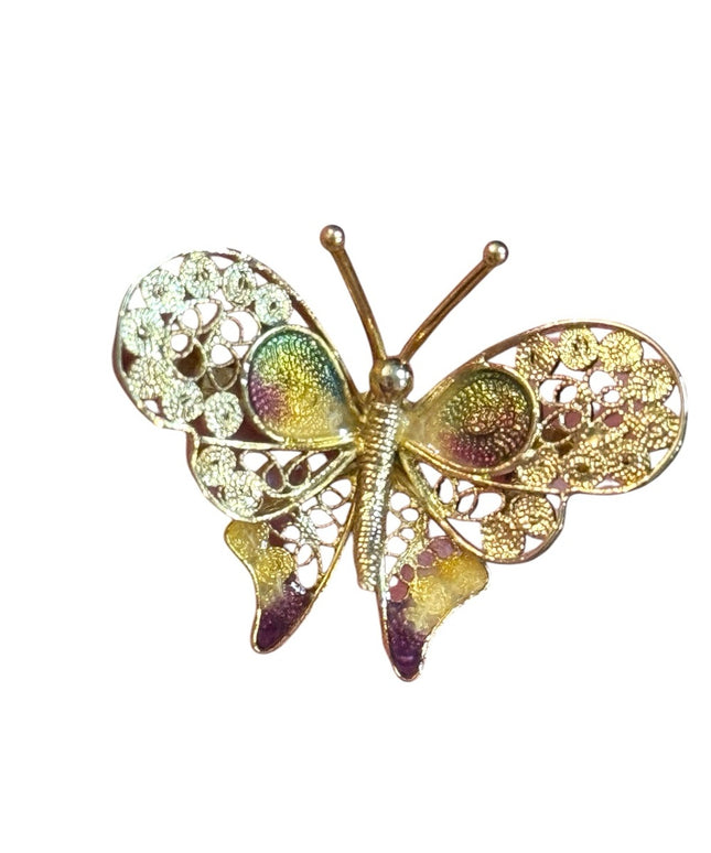 Vintage Gold Plated 800 silver enamel Butterfly Brooch