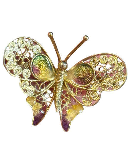 Vintage Gold Plated 800 silver enamel Butterfly Brooch