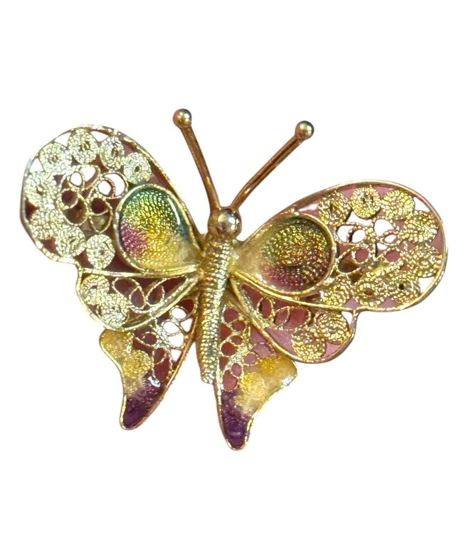 Vintage Gold Plated 800 silver enamel Butterfly Brooch