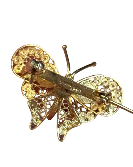 Vintage Gold Plated 800 silver enamel Butterfly Brooch