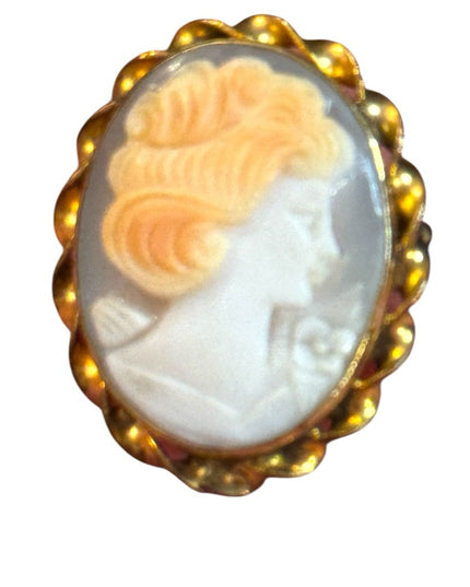 Elegant 12k GF Gold Filled Marboro Gold carved Shell Cameo Brooch pendant