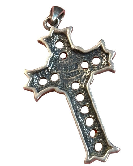 Elegant Vintage Sterling Silver 925 antiqued Fancy  Garnet Cross Pendant