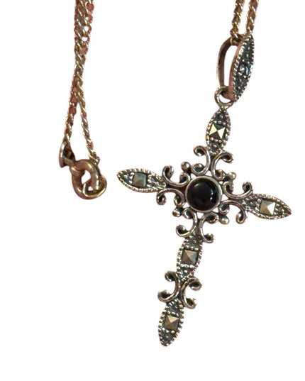 Elegant CW 925  Black Onyx Cross Pendant Necklace