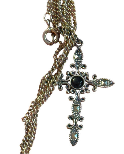 Elegant CW 925  Black Onyx Cross Pendant Necklace
