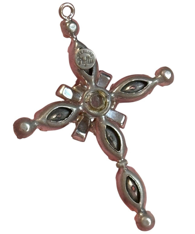 Vintage Phyllis Sterling silver 925 Cryetal Rhinestone cross pendant