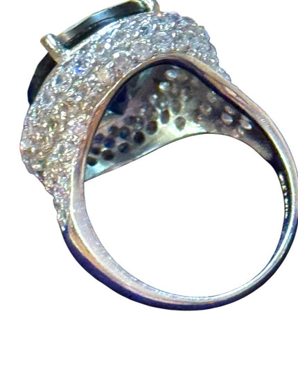 Elegant Sterling silver 925 ATI  Blue  Crystal Statement Ring