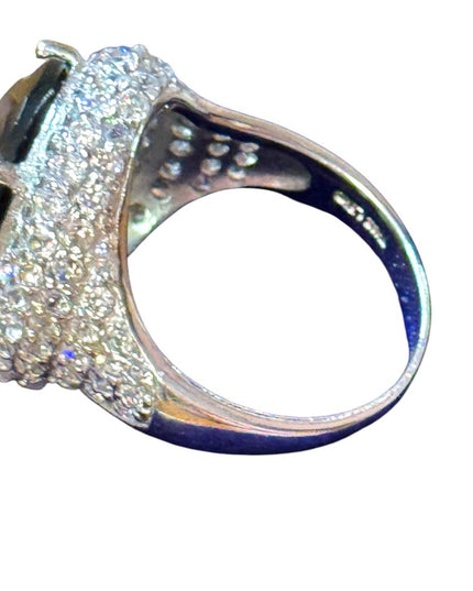 Elegant Sterling silver 925 ATI  Blue  Crystal Statement Ring