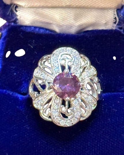 Elegant Sterling  Silver 925  Purple Crystal fancy Ring