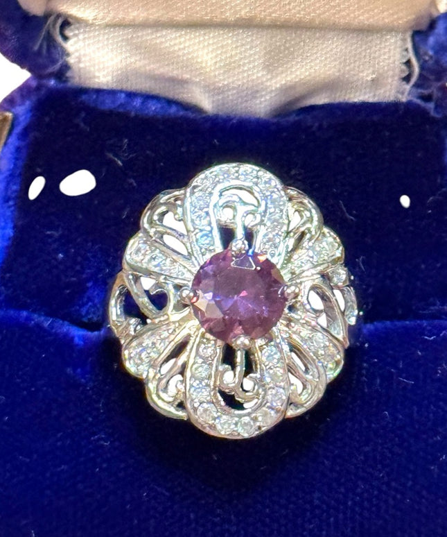 Elegant Sterling  Silver 925  Purple Crystal fancy Ring