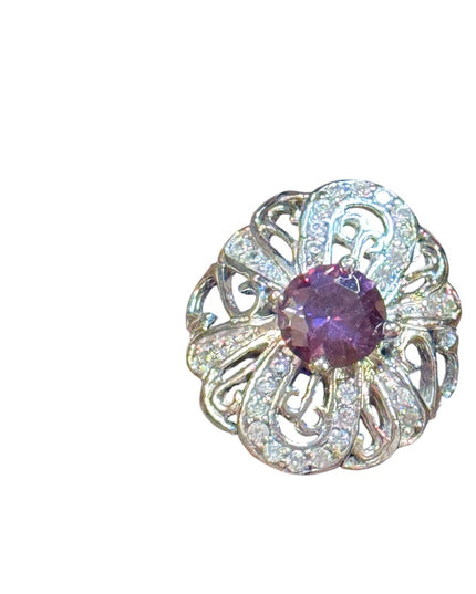 Elegant Sterling  Silver 925  Purple Crystal fancy Ring