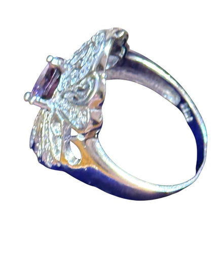 Elegant Sterling  Silver 925  Purple Crystal fancy Ring