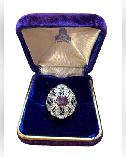 Elegant Sterling  Silver 925  Purple Crystal fancy Ring