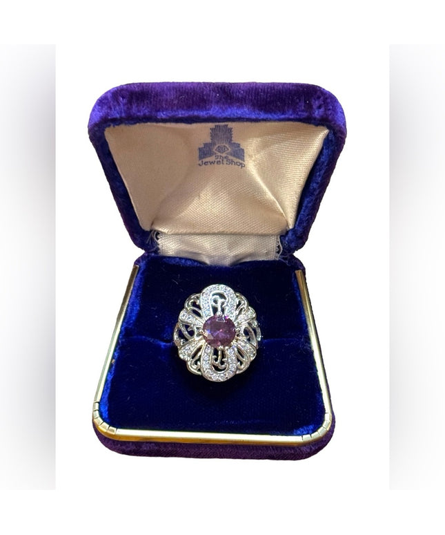 Elegant Sterling  Silver 925  Purple Crystal fancy Ring