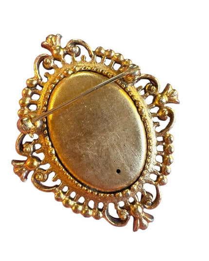 Vintage Cameo locket perfume Brooch AVON Gold antiqued finish resin brioch