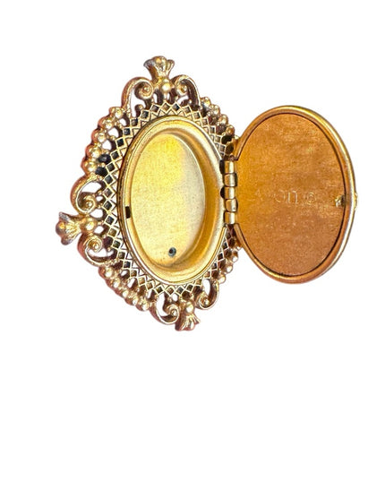 Vintage Cameo locket perfume Brooch AVON Gold antiqued finish resin brioch