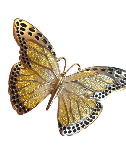 Lovely 1990s Gold and Black enamel fancy  Butterfly Brooch