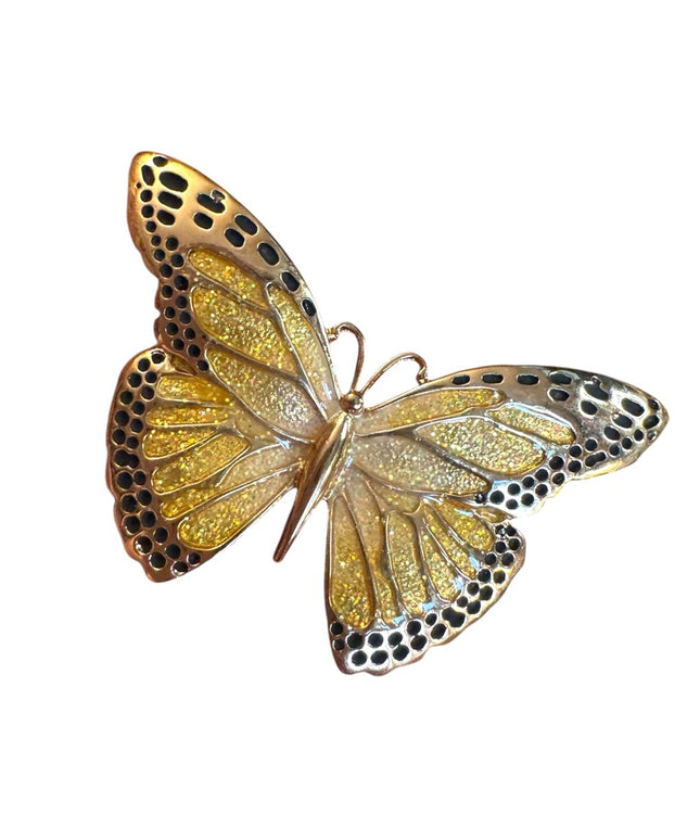 Lovely 1990s Gold and Black enamel fancy  Butterfly Brooch