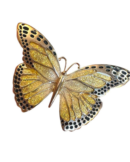 Lovely 1990s Gold and Black enamel fancy  Butterfly Brooch
