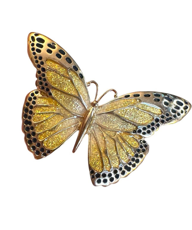 Lovely 1990s Gold and Black enamel fancy  Butterfly Brooch