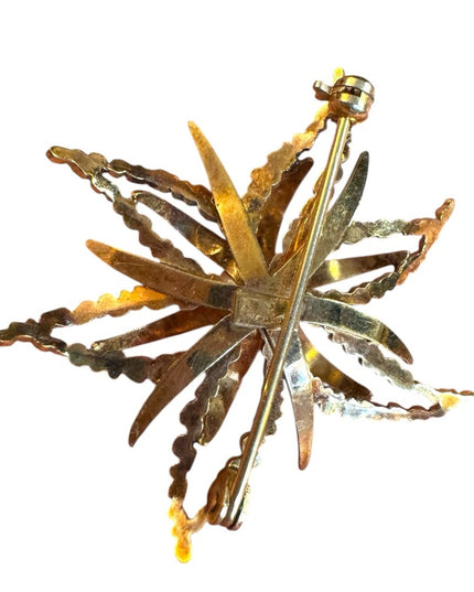 Elegant Gold filled floral brushed metal Pearl Brooch
