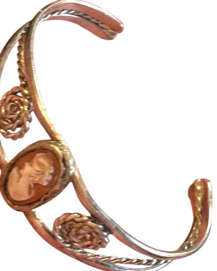 Lovely Handmade vintage cuff Cameo Bracelet Silver scroll work finish