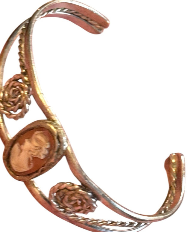 Lovely Handmade vintage cuff Cameo Bracelet Silver scroll work finish