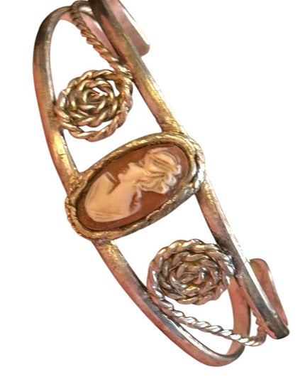 Lovely Handmade vintage cuff Cameo Bracelet Silver scroll work finish