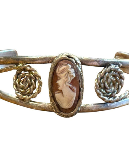 Lovely Handmade vintage cuff Cameo Bracelet Silver scroll work finish