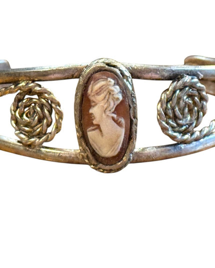 Lovely Handmade vintage cuff Cameo Bracelet Silver scroll work finish