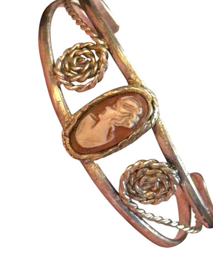 Lovely Handmade vintage cuff Cameo Bracelet Silver scroll work finish