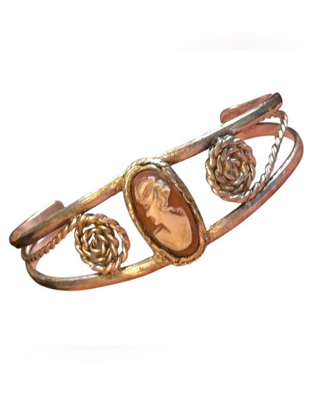Lovely Handmade vintage cuff Cameo Bracelet Silver scroll work finish