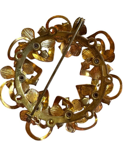 Elegant floral wreath TRIAD 1940s Antiqued AB Crystal gold brassy finish
