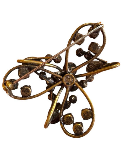 Vintage 1940s Triad AB Blue crystal antiqued floral Crystal Brooch