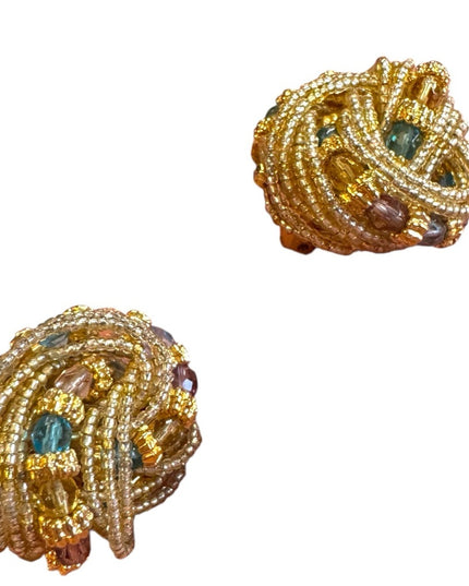 Elegant Gold and Multicolor Micro Beaded clip on Earrings