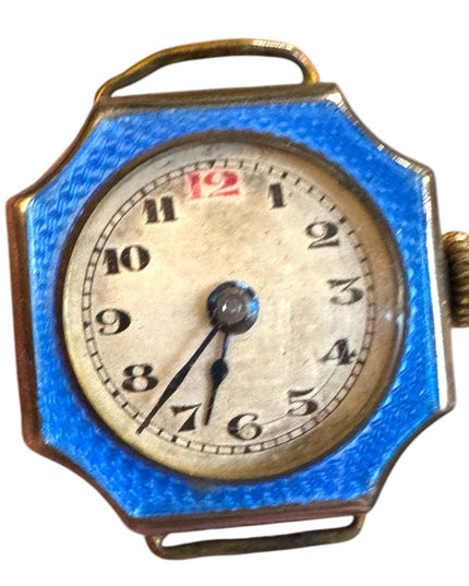 Early 1900 BLUE ENAMEL WATCH TRENCH STYLE ANTIQUE Watch Working Wind up