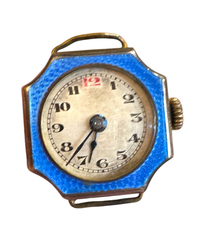 Early 1900 BLUE ENAMEL WATCH TRENCH STYLE ANTIQUE Watch Working Wind up