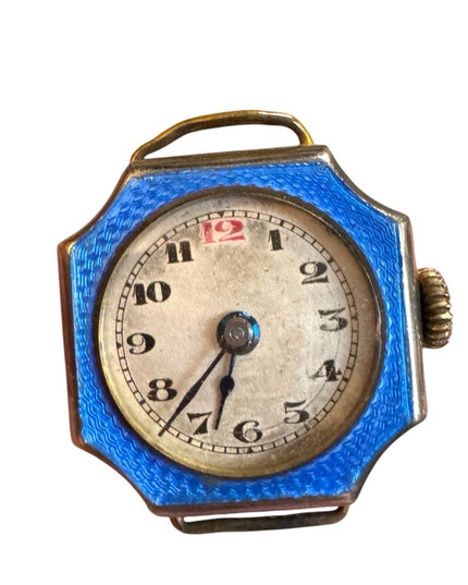 Early 1900 BLUE ENAMEL WATCH TRENCH STYLE ANTIQUE Watch Working Wind up