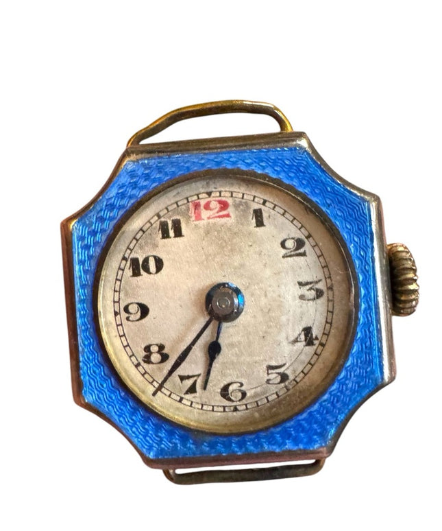 Early 1900 BLUE ENAMEL WATCH TRENCH STYLE ANTIQUE Watch Working Wind up