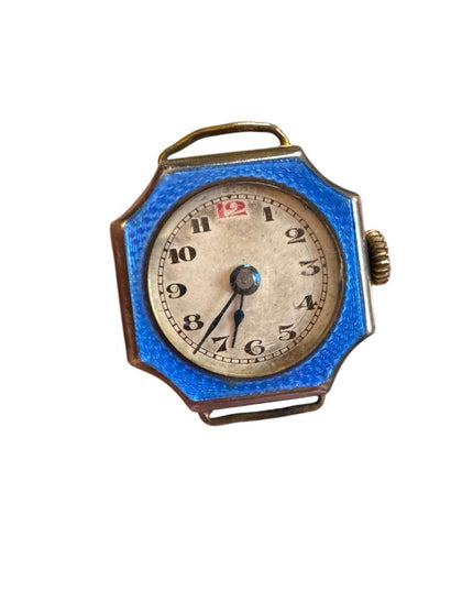 Early 1900 BLUE ENAMEL WATCH TRENCH STYLE ANTIQUE Watch Working Wind up