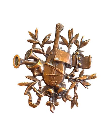 Vintage musical copper floral brooch