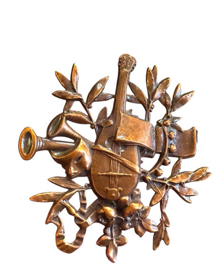 Vintage musical copper floral brooch