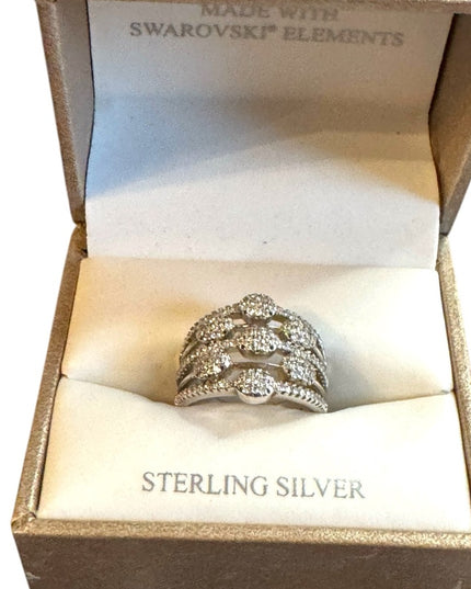 Sterling Silver Elegant Ava Ro Ring with Swarovski Elements NWB