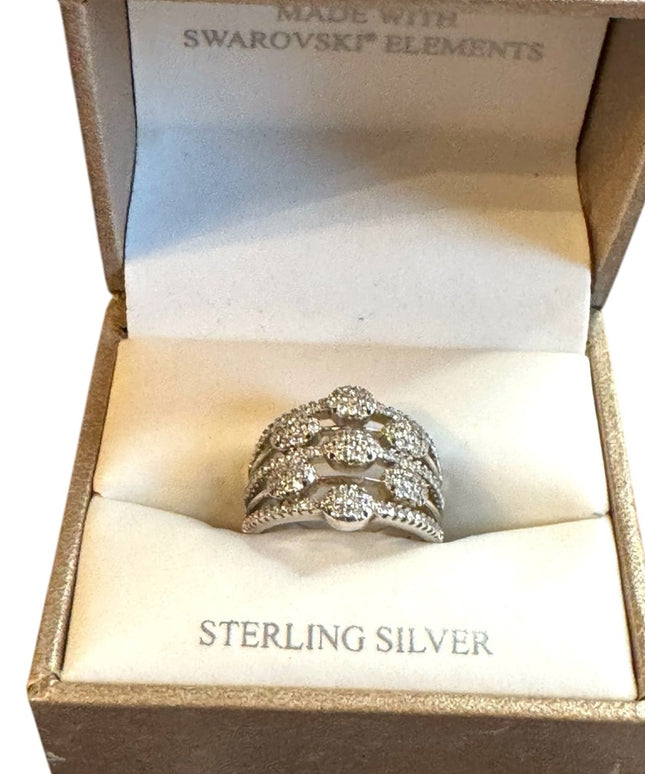 Sterling Silver Elegant Ava Ro Ring with Swarovski Elements NWB
