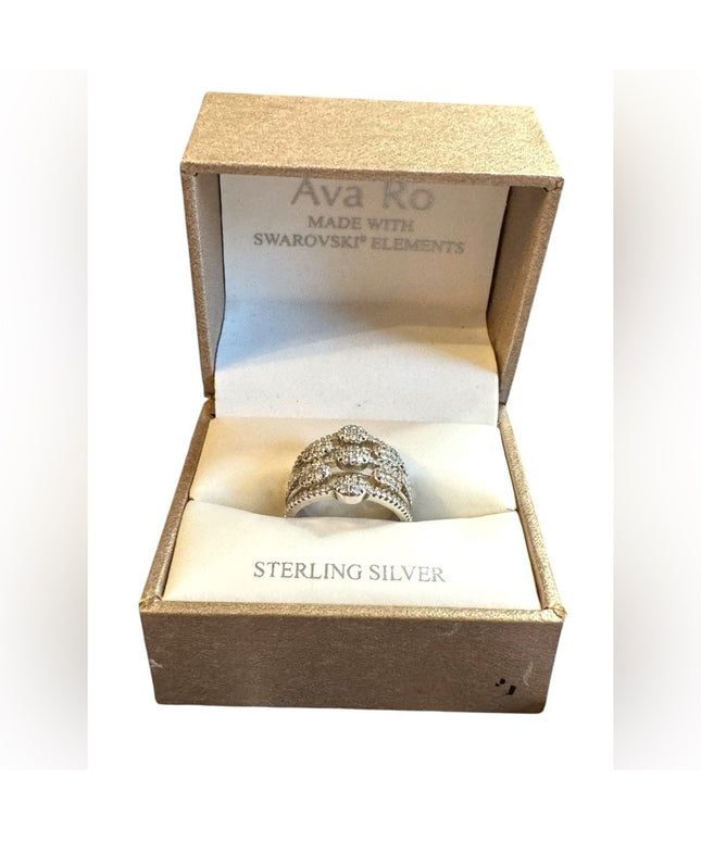 Sterling Silver Elegant Ava Ro Ring with Swarovski Elements NWB
