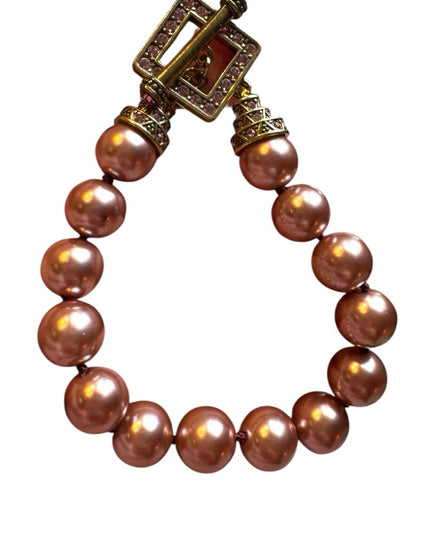 Elegant Glass Pearl pink Iridescent Gold crystal Heidi Daus Beaded Bracelet