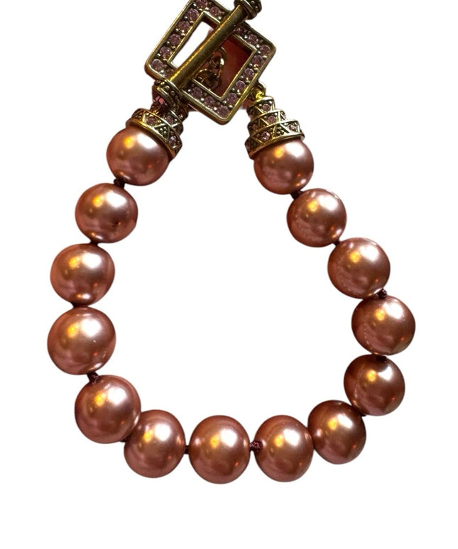 Elegant Glass Pearl pink Iridescent Gold crystal Heidi Daus Beaded Bracelet
