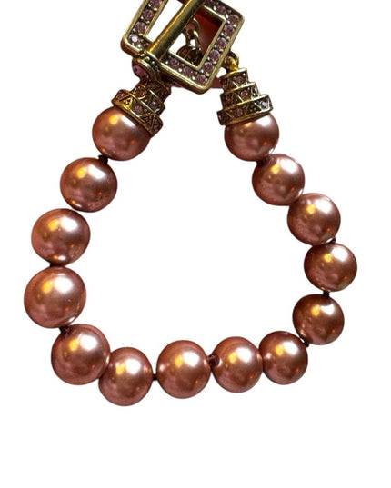 Elegant Glass Pearl pink Iridescent Gold crystal Heidi Daus Beaded Bracelet