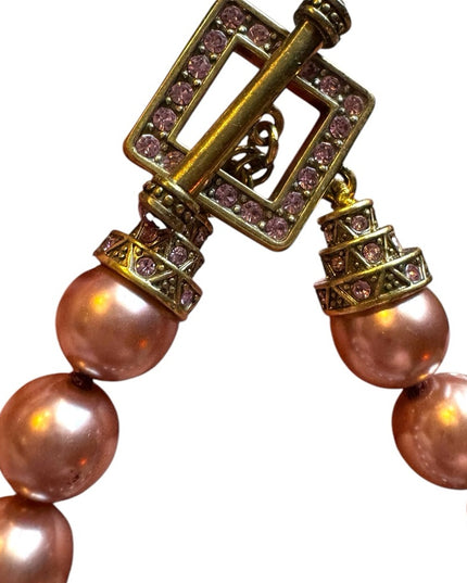 Elegant Glass Pearl pink Iridescent Gold crystal Heidi Daus Beaded Bracelet