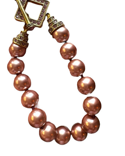 Elegant Glass Pearl pink Iridescent Gold crystal Heidi Daus Beaded Bracelet